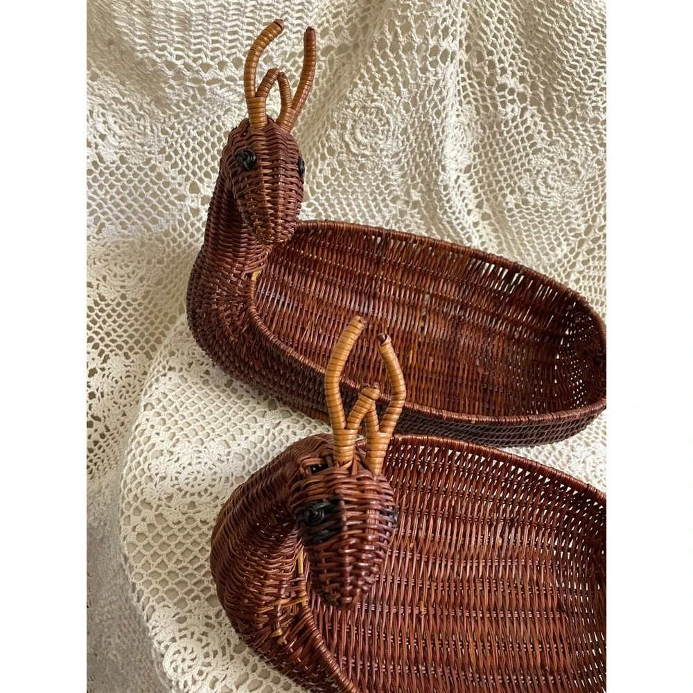 Wicker Deer Reindeer Basket Set Home Decor Brown Vintage FLAWS